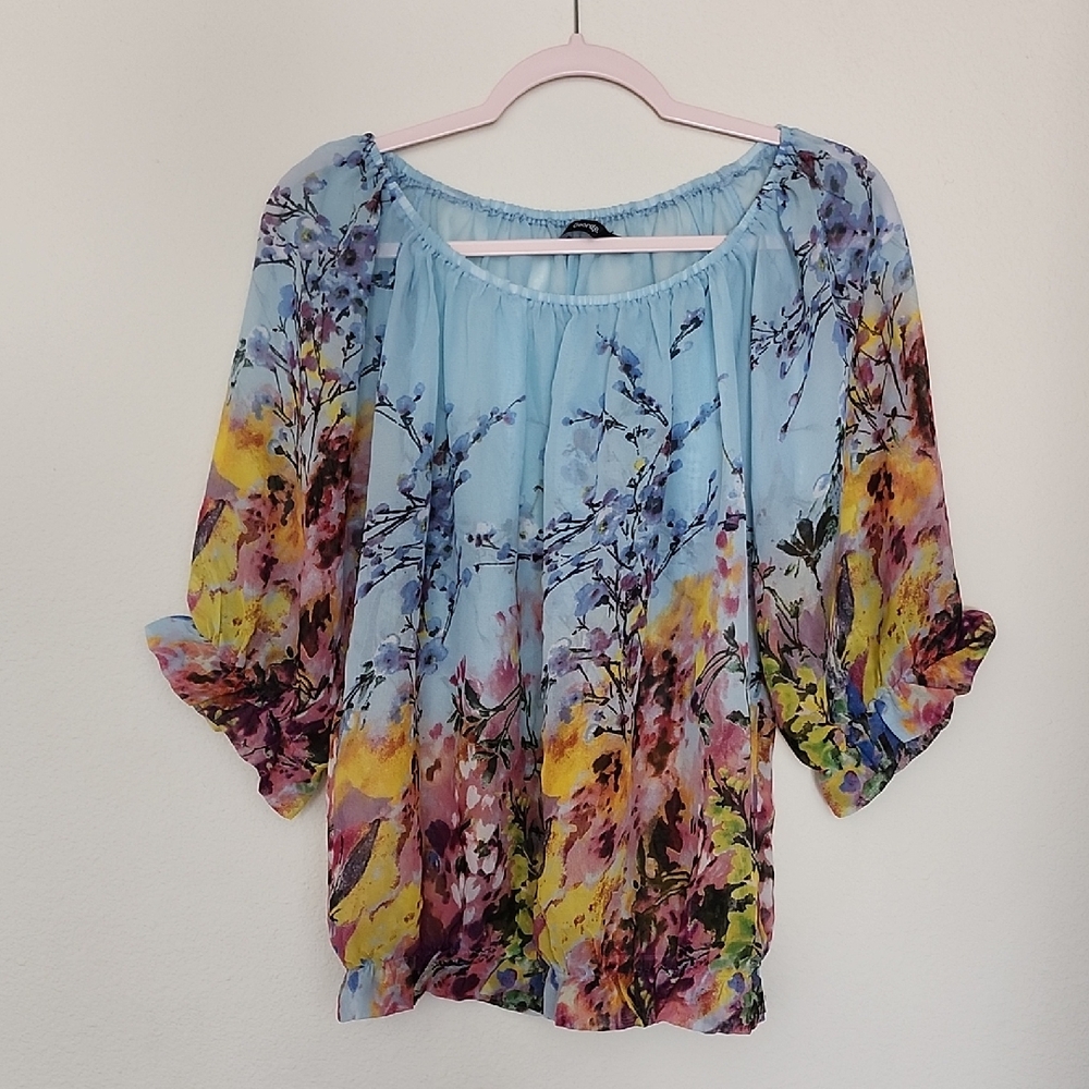 Light Blue Floral Peasant Blouse